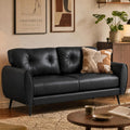 TYBOATLE Sofa Couch 61' Small Loveseat Couches for Living Room, Black Faux Leather Couch Mid Century Modern Tufted Mini Sofa Comfy Office 2 Seat Settee Love Seat Couches for Small Spaces Bedroom