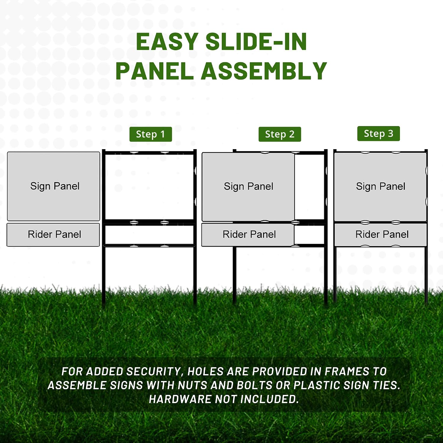 Real Estate Yard Sign Metal H Frame (3-pack) with Rider - Steel Sign Holder, 12' x 18' Yard Sign Stand, Open House Sign (1 Main, 1 Rider, Black)