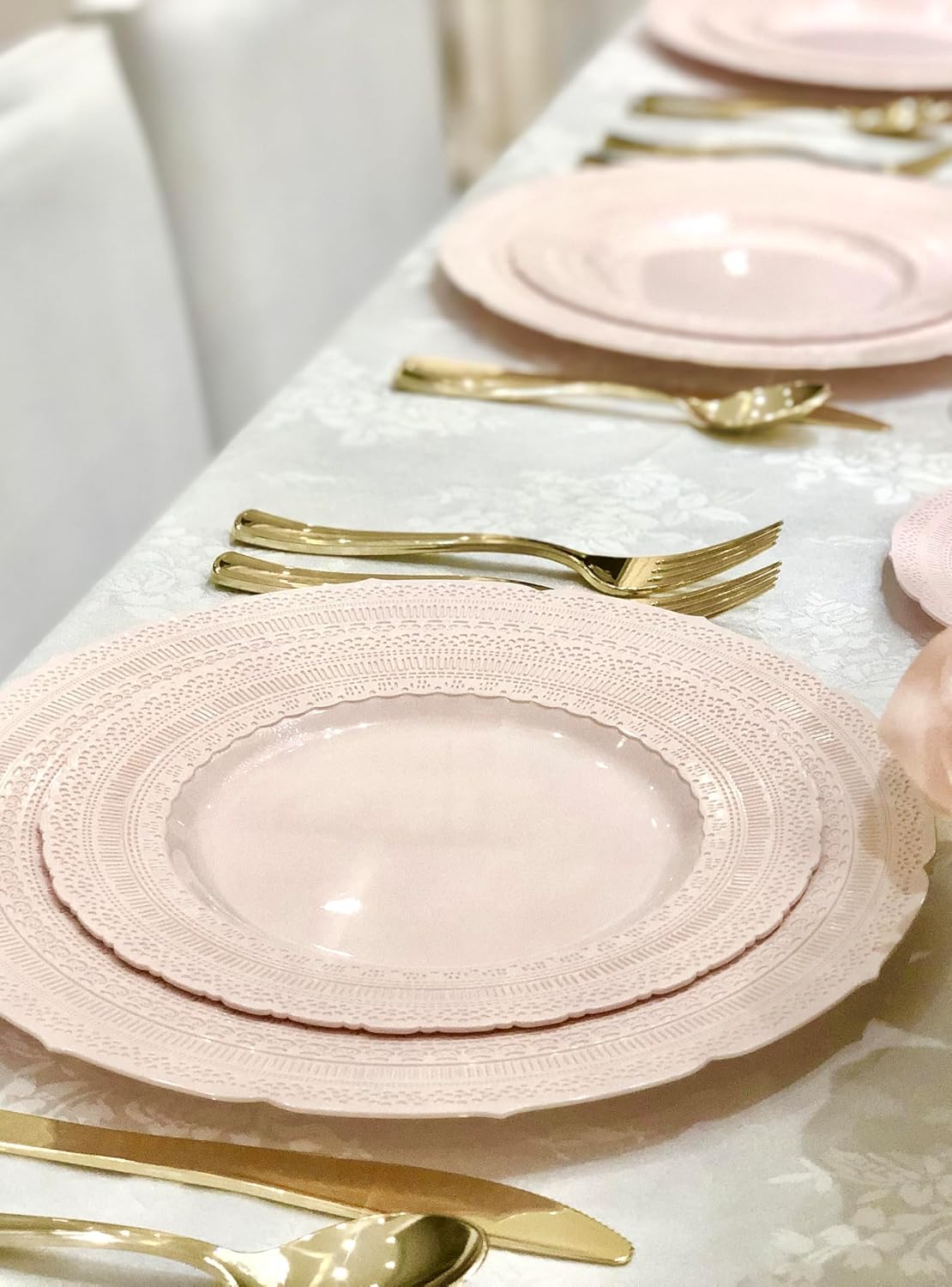 ' OCCASIONS ' 240 Bowls Pack, Extra Heavyweight Vintage Wedding Party Disposable Plastic Bowls (14 oz Soup Bowl, Chateau Blush Pink)