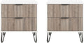 Manhattan Comfort Dumbo Modern Nightstand 2.0 with 2 Drawer & Metal Feet | Splayed Gold Legs | Vertical Ribbed Design | No Tool Assembly Storage for Bedroom, Set of 2, Set of 2, White and Rustic Grey