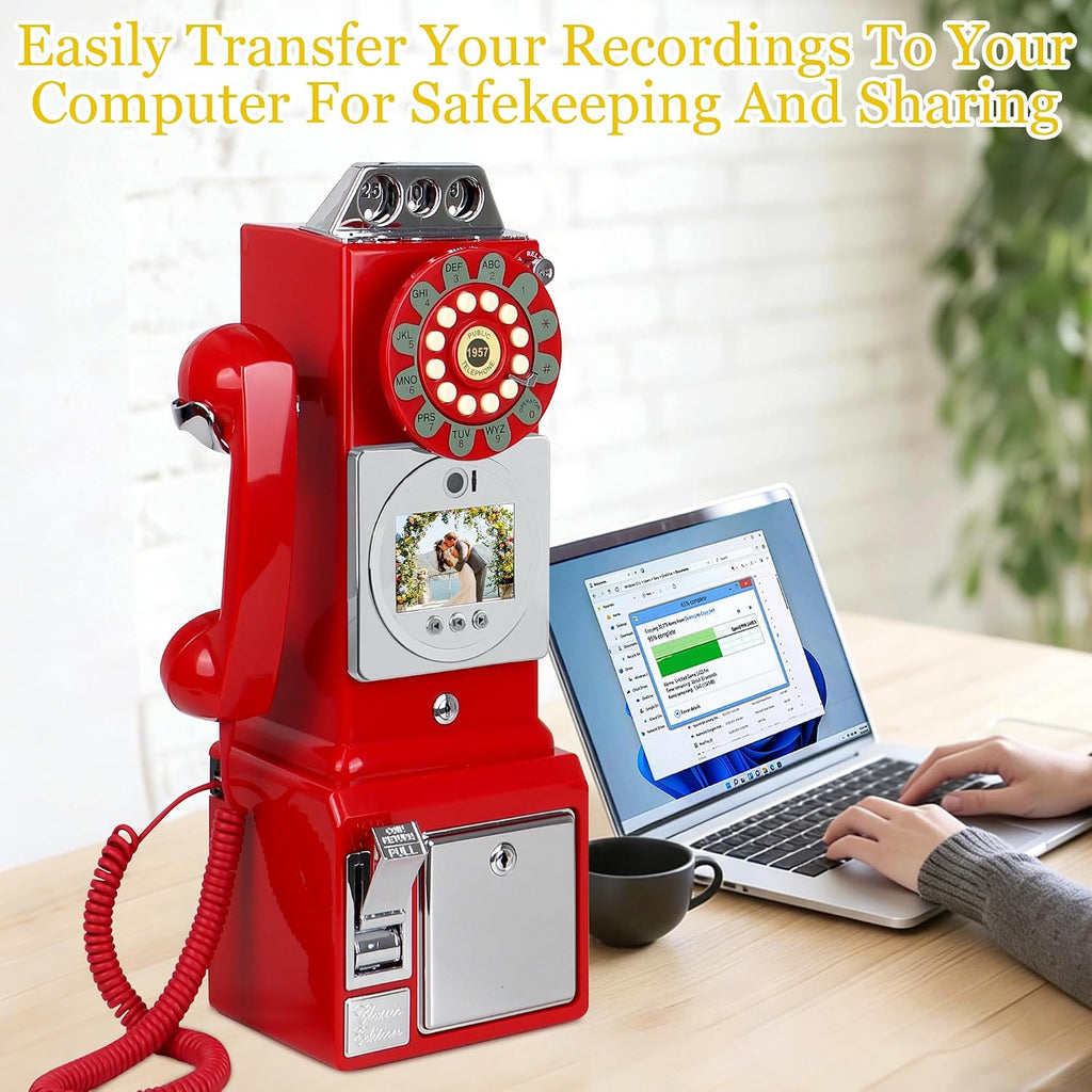Video Audio Guest Book Wedding Phone, 1080P HD Video Guestbook Phone, Retro-Style Video Guest Book with Long Battery Life for Wedding, Birthday Party, Graduations, Baby Shower (Burgundy Red)