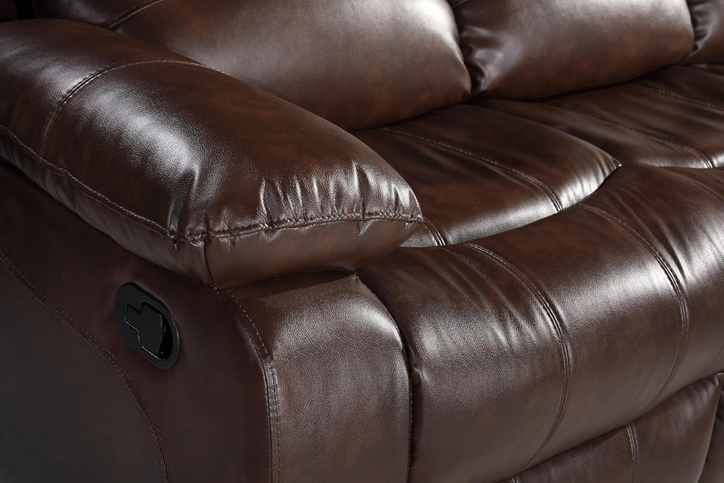 Betsy Furniture 3PC Faux Leather Manual Reclining Couch Set, Living Room Furniture Set, Sofa, Loveseat, Glider, 8018 Multiple Colors (Brown, Sofa+Loveseat+Chair)
