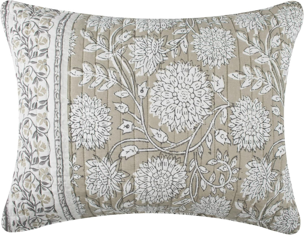 Levtex Home Adare Taupe Reversible Twin XL/Twin Quilt Set (68x86in) with 1 Pillow Sham (26x20in) - Floral Bedding - Taupe White - Cotton Twin Size Quilt Bedding Set - Lightweight, Soft, Pre-Washed