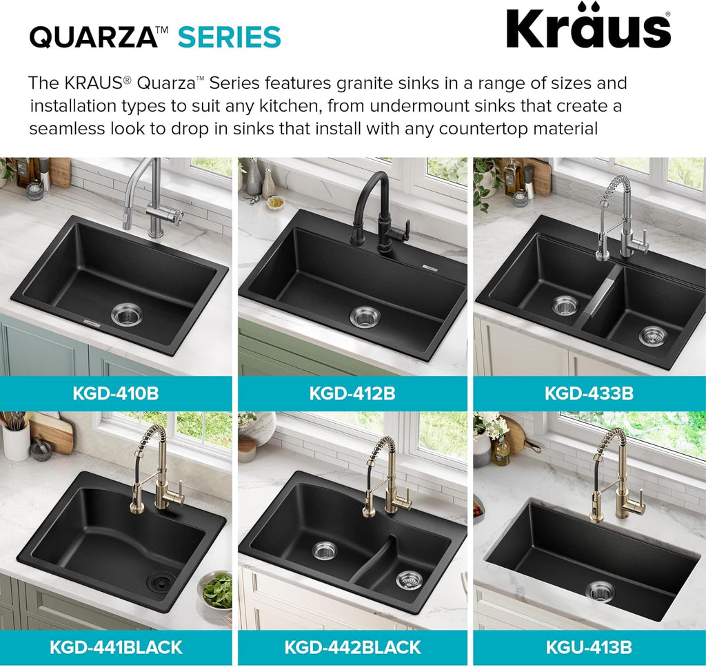 KRAUS Quarza 31-inch Undermount Single Bowl Granite Kitchen Sink in Black Onyx, KGU-413B