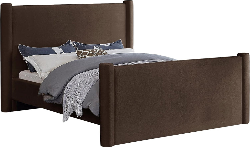Meridian Furniture B1298Brown-Q Elias Collection Modern | Contemporary Queen Bed with Soft Brown Velvet, Solid Wood Inner Frame, 73.5' W x 88.5' D x 52' H, Brown, Queen