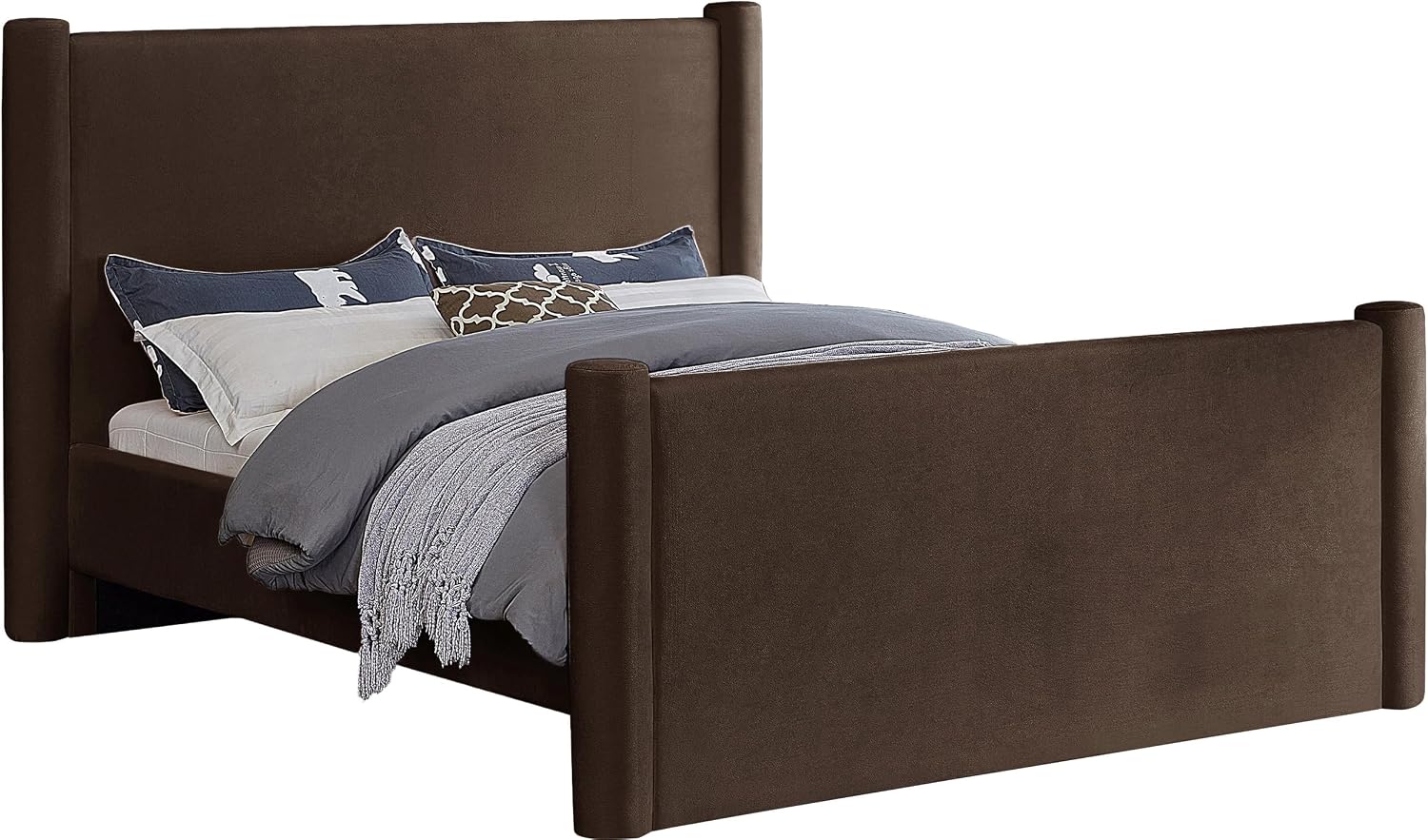 Meridian Furniture B1298Brown-Q Elias Collection Modern | Contemporary Queen Bed with Soft Brown Velvet, Solid Wood Inner Frame, 73.5' W x 88.5' D x 52' H, Brown, Queen