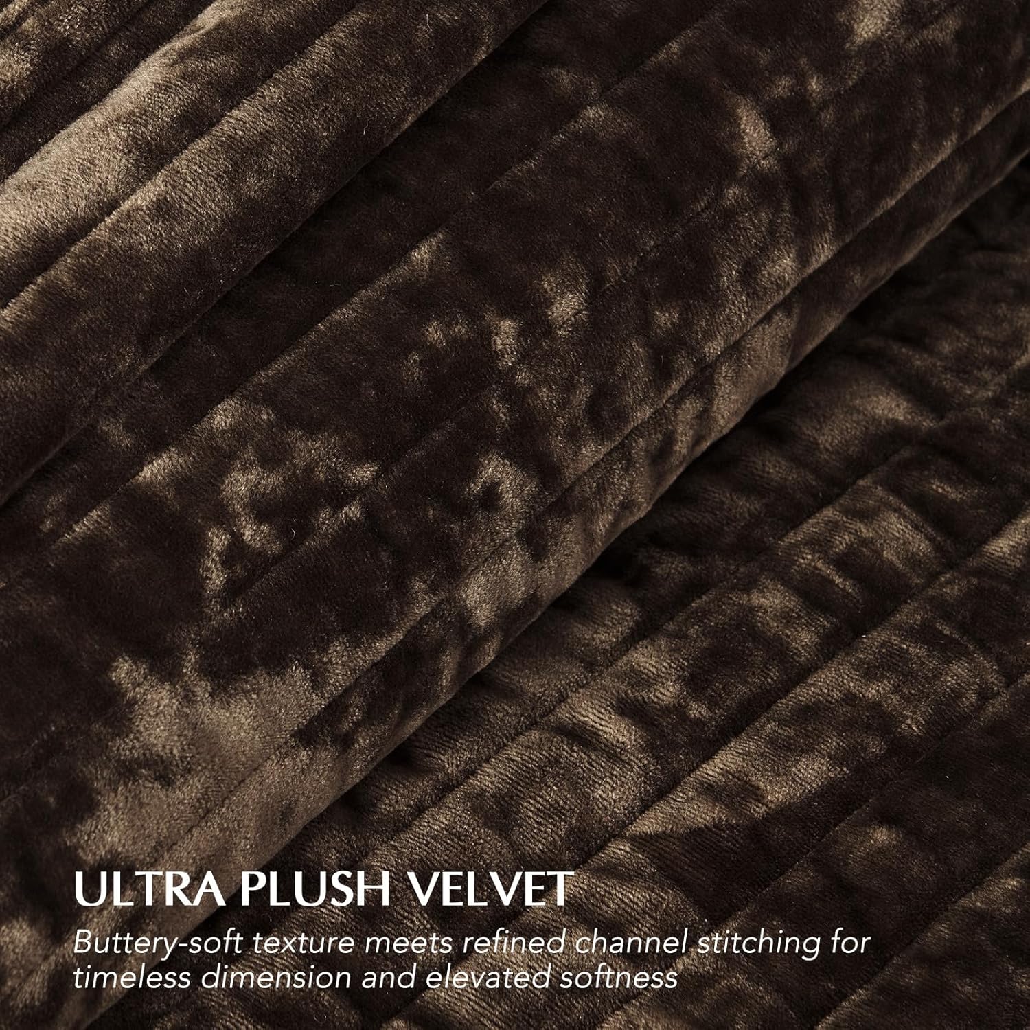 EVERGRACE Velvet Quilt Set California King 118'' x 106'', Luxurious Soft Striped Channel Bedding Set, Lightweight Velvet Comforter for All Season, Oversized Bedspread Coverlet w/ 2 Shams, Walnut Brown
