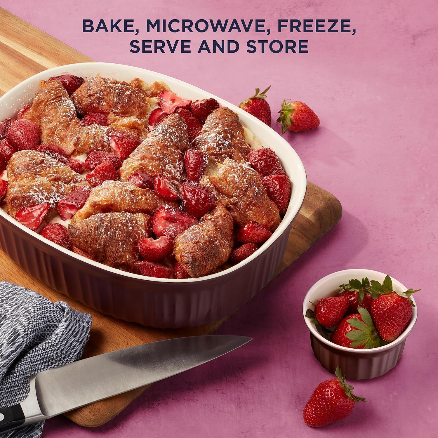 CorningWare Ceramic Bakeware Set with Lids Chip and Crack Resistant Stoneware Baking Dish, Microwave, Dishwasher, Oven, Freezer and Fridge Safe, 12-Piece French Cabernet