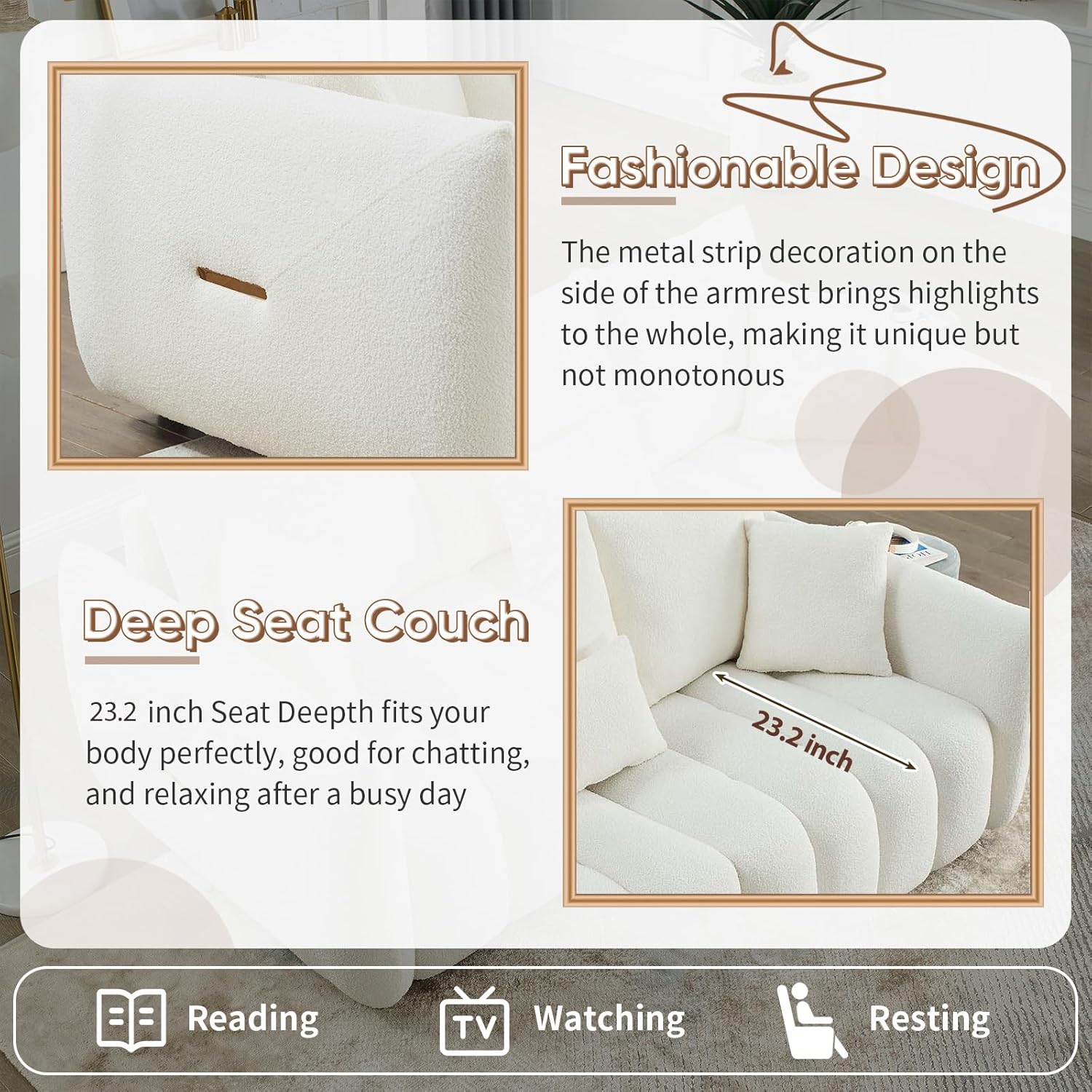 Antetek 78' Modern Sofa Couch, Comfy Deep Seat Teddy Cloud Sofa, Upholstered 3-Seater Boucle Couch, Oversized Loveseat for Living Room, Bedroom, Office, Apartment, Beige
