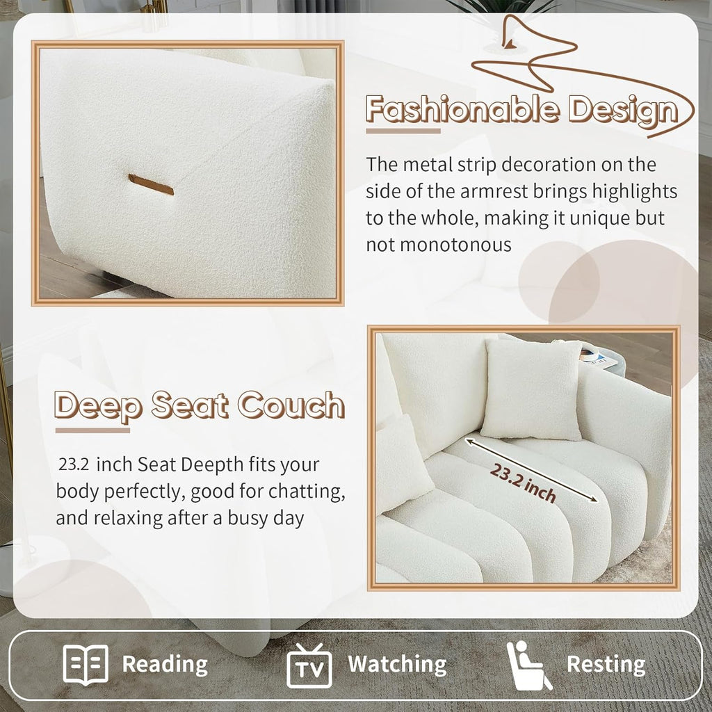 Antetek Teddy Sofa Set for Living Room, Modern Deep Seat Sofa Chair and Oversized 3-Seater Cloud Boucle Couch for Bedroom, Office, Apartment, Furniture Set, Beige (2 Piece)