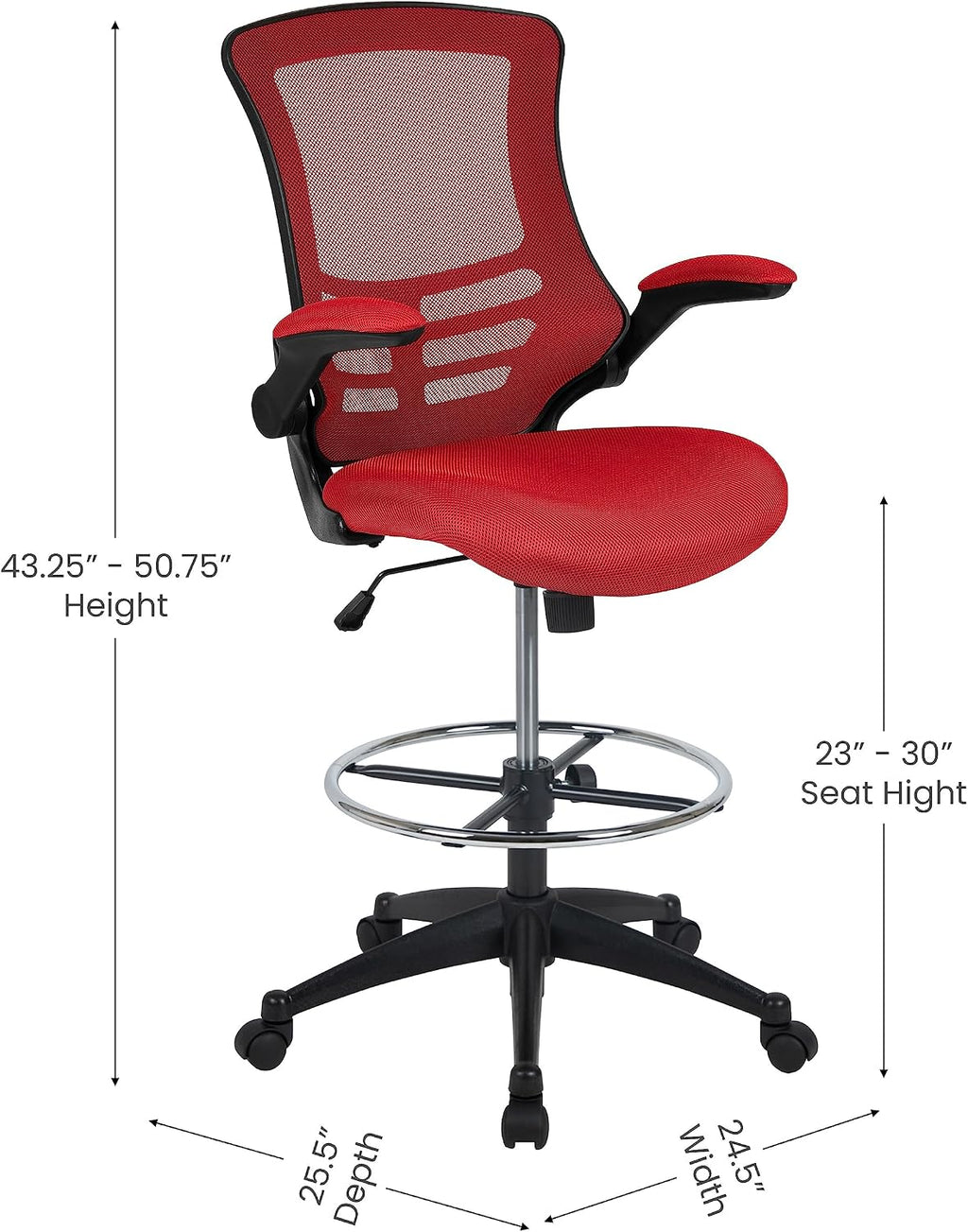 Flash Furniture Kelista Mid-Back Swivel Office Chair with Adjustable Seat Height, Ergonomic Mesh Desk Chair with Flip-Up Armrests, Red