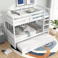 MAT EXPERT Twin Over Twin Bunk Bed with Trundle, Solid Wood Bunk Bed Frame w/Ladder, Slats & Rail, Convertible Twin Size Platform Bed for Kids, Space-Saving Bunk Beds for Bedroom Dorm (White)