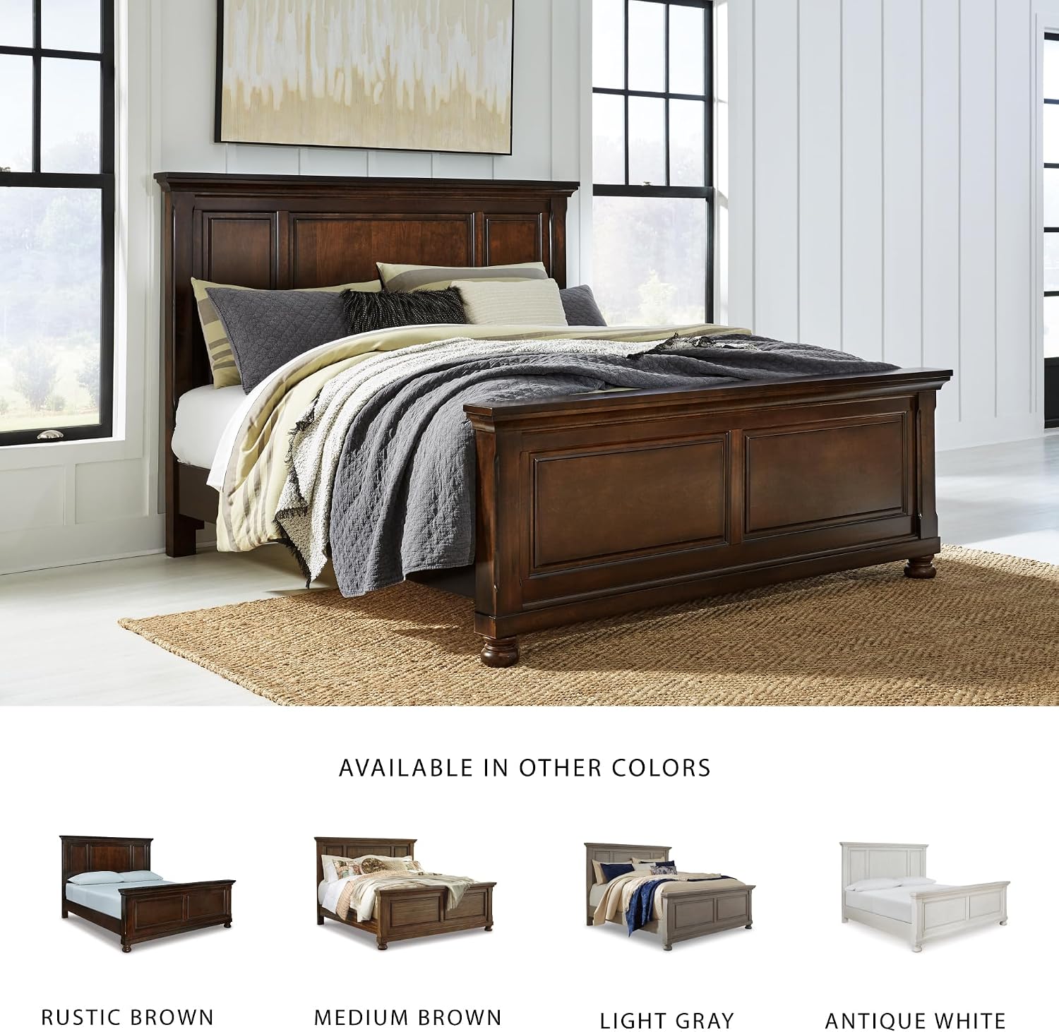 Signature Design by Ashley Porter Traditional King Panel Bed, Foundation or Box Spring Needed, Dark Brown