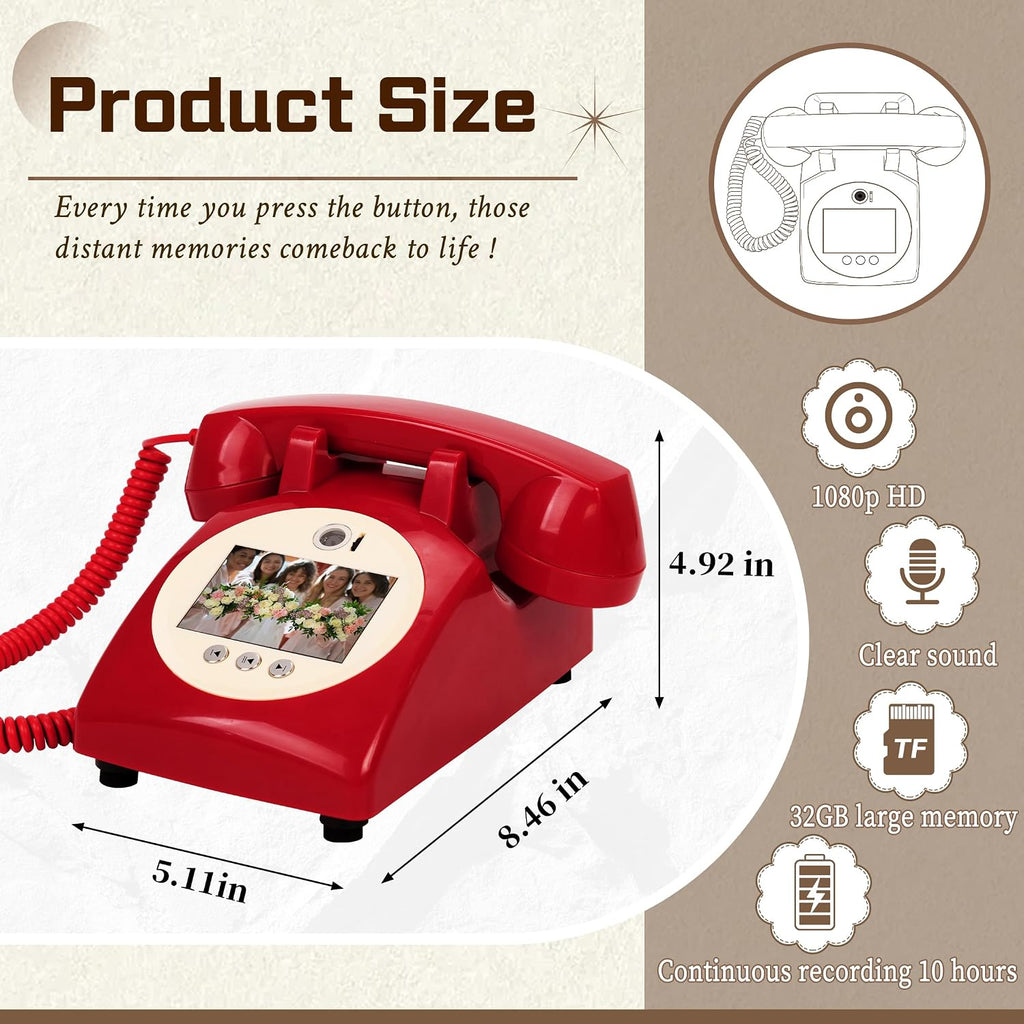 Video Audio Guest Book,1080P HD Video Phone Guestbook, Record Preserve Your Special Occasions, Ideal for Wedding Bridal Shower, Birthday, Graduations, Baby Shower(Red)