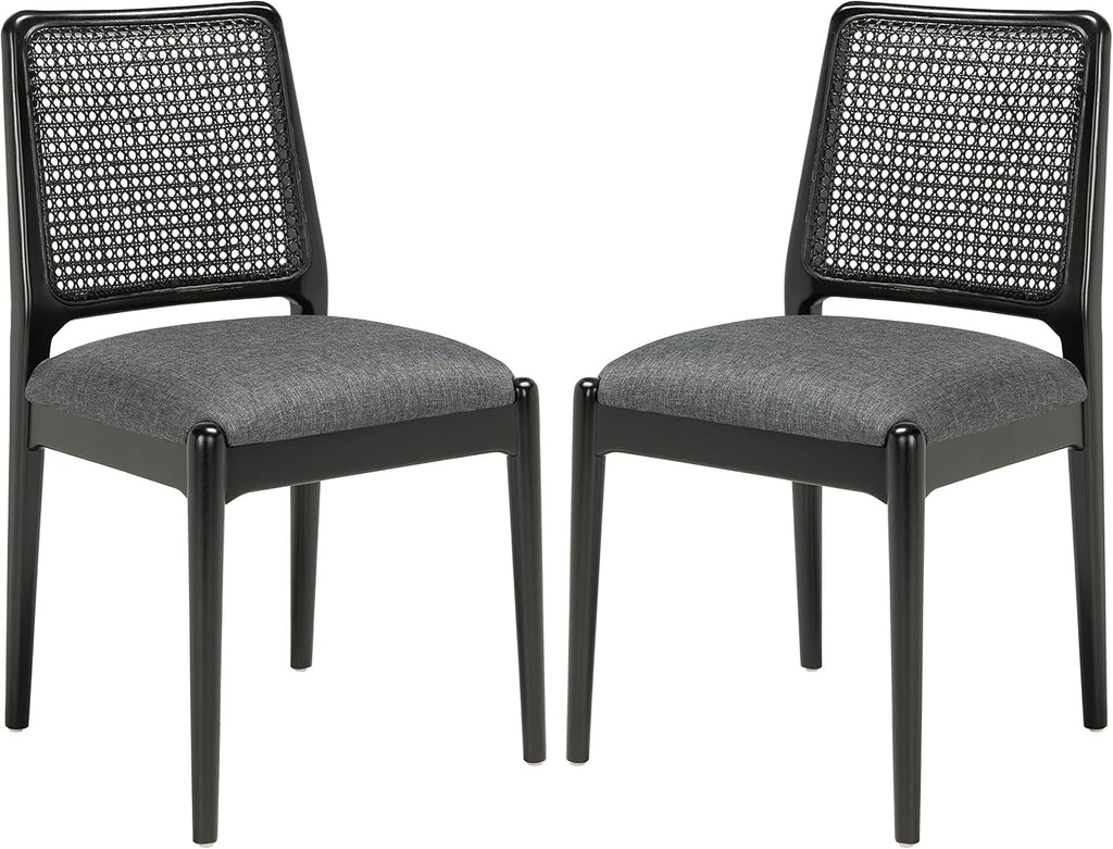 SAFAVIEH Home Collection Reinhardt Rattan Cushion Dining Chair (Set of 2) -Fully Assembled DCH8800C-SET2, Black/Grey