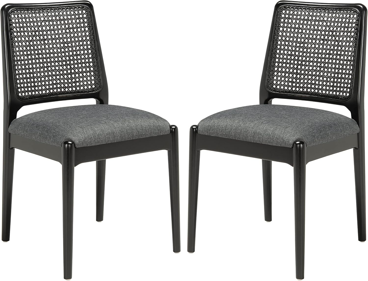 SAFAVIEH Home Collection Reinhardt Rattan Cushion Dining Chair (Set of 2) -Fully Assembled DCH8800C-SET2, Black/Grey