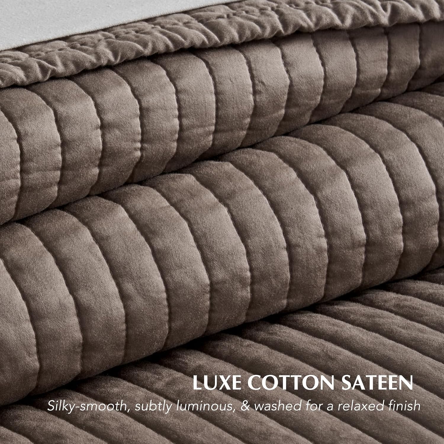 EVERGRACEHOME Cotton Sateen Quilt Set Oversized King, Pre-Washed Cotton Channel Stitch Coverlet Bedspread, 3 Pieces Lightweight Soft Bedding Sets for All Season, with 2 Pillow Shams, Mocha Brown