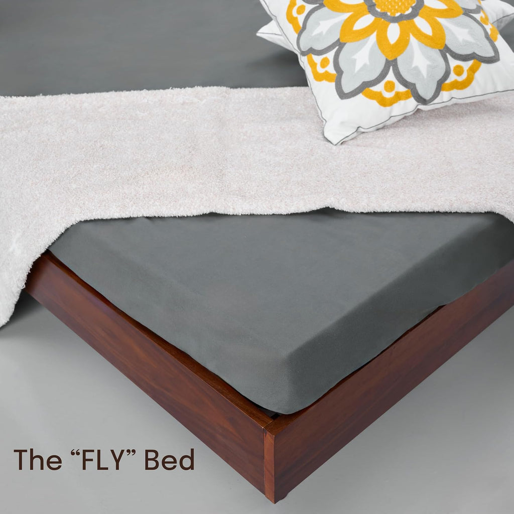NTC Fly Wooden Bed Frame Without Headboard, Solid Wood Foundation with Silent Slats and Wood Central Supports, 350Lb Capacity, Effortless Assembly, Twin - Dark Walnut