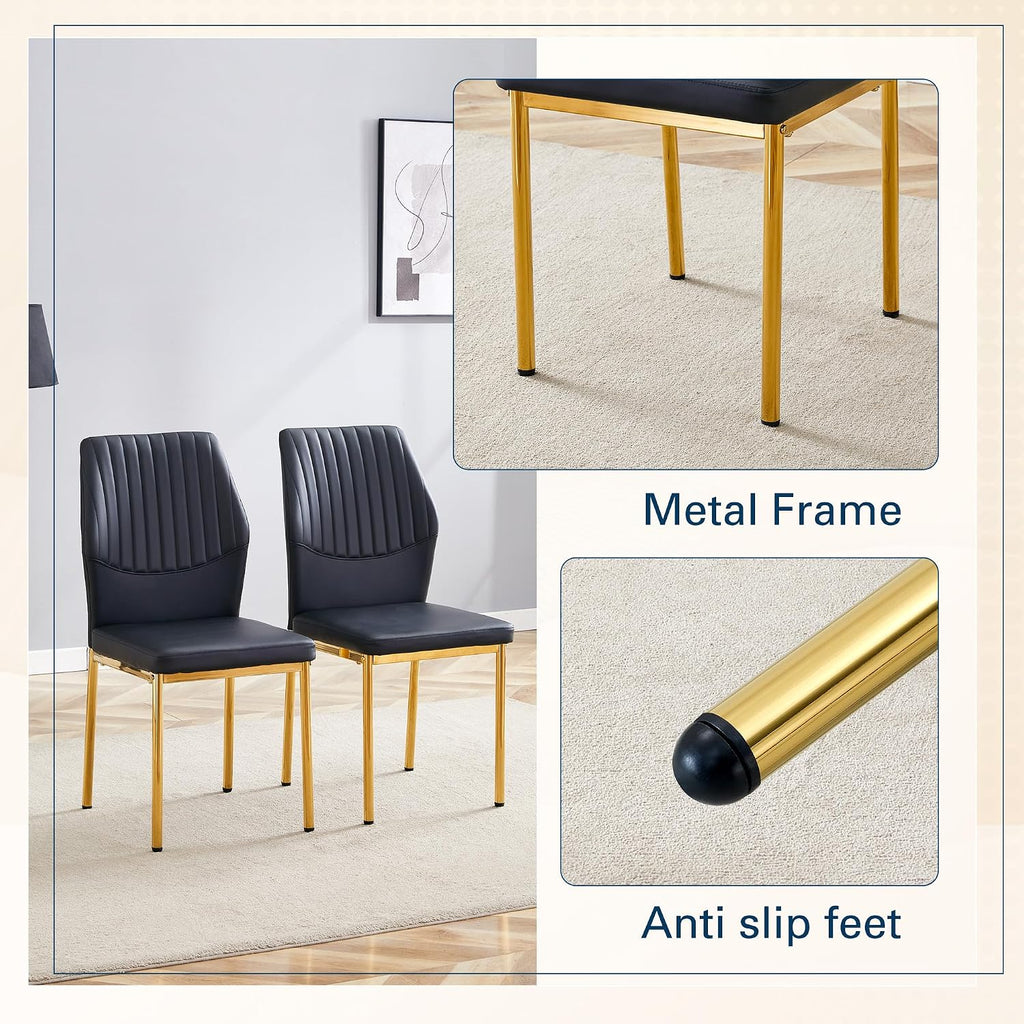 Dining Room Chairs Set of 4,Comfortable,Fashionable Soft Padded Kitchen Chairs High Backrests Metal Legs. Suitable for Living Room and Bedroom (Black+Gold Leg Set of 4)