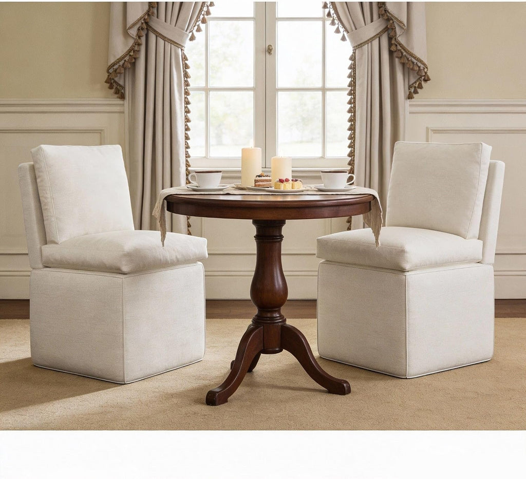 BLANKSPACE Upholstered Dining Chairs with Storage, Modern Linen Chairs with Casters, Armless Single Sofa Chair for Guest Seating, Bedroom, Reading Room（Beige）