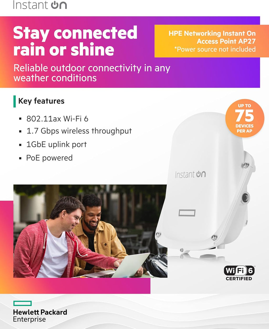 HPE Networking Instant On Access Point AP27 2x2 WiFi 6 Outdoor Wireless Access Point | Power Source Not Included | US Model (S1T36A)