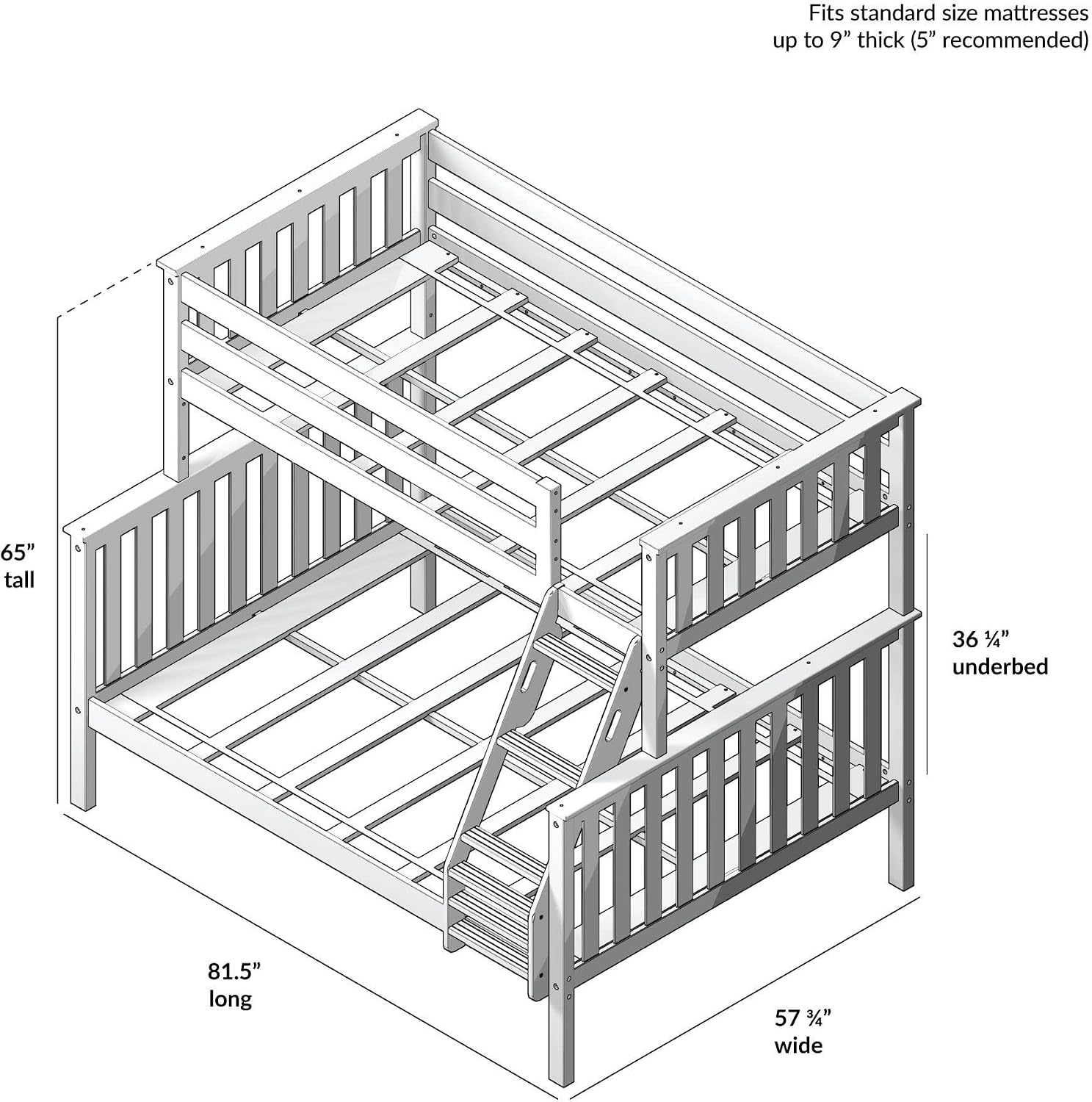 Plank+Beam Classic Wooden Bunk Bed Twin Over Full Size, Platform Bed Frame with Bunk Bed Ladder and Wood Slats for Adult, Space Saving Bed, Easy to Assemble, No Box Spring Needed, Pecan