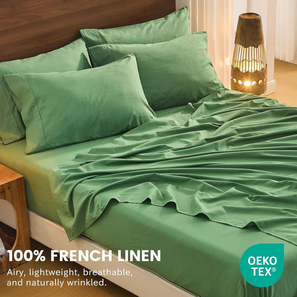 Bedlifes 100% French Flax Linen Sheets Set King Size - 6 Piece Extra Deep Pocket 18-24',Soft Breathable King Bed Sheets with Temperature Regulating & Moisture-Wicking(Sage Green