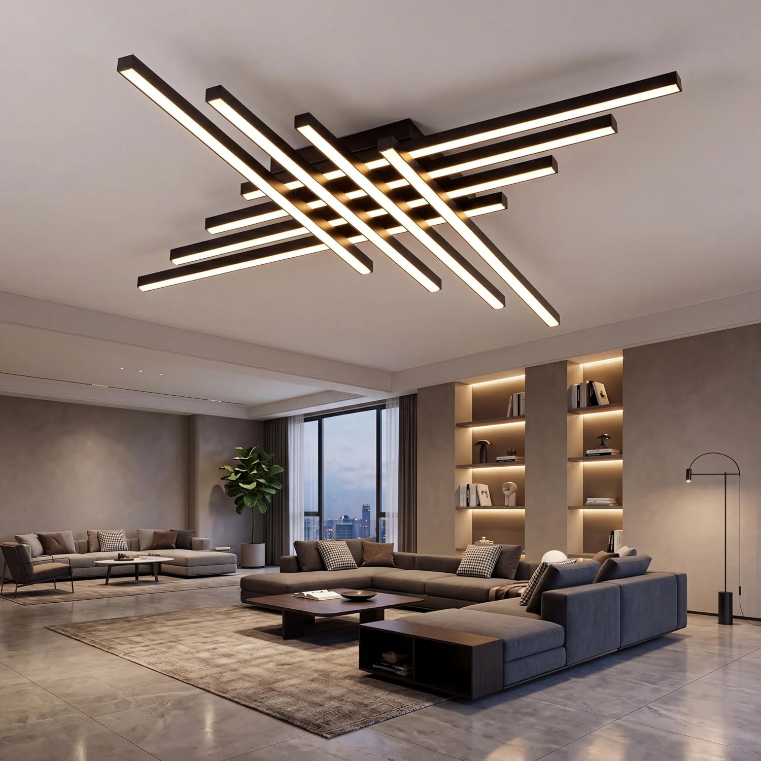 Flush Mount Ceiling Light Fixture 45.7' Modern Black Sputnik Dimmable LED Lamp with Remote Control Ideal for Bedroom Living Room Kitchen Room(8 Lights)