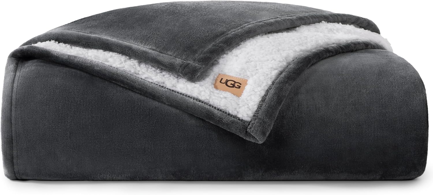 UGG Nita Twin Blanket, Plush Soft Twin XL Fuzzy Blanket for Bed or Oversized Throw for Couch, Cozy Bedding, Luxury Bedroom Decor, 66-inch x 90-inch, Charcoal Grey