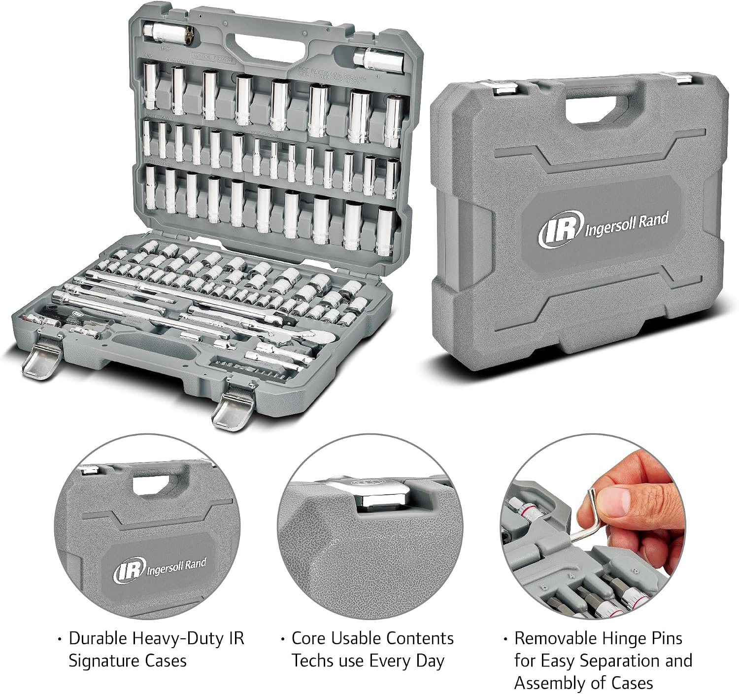 Ingersoll Rand 101 Piece SAE/Metric Master Mechanics Tool Set, Includes 1/4' & 3/8' Drive, 76 Sockets, 72-Tooth Seal-Head Ratchets, Tools & Accessories – 752020