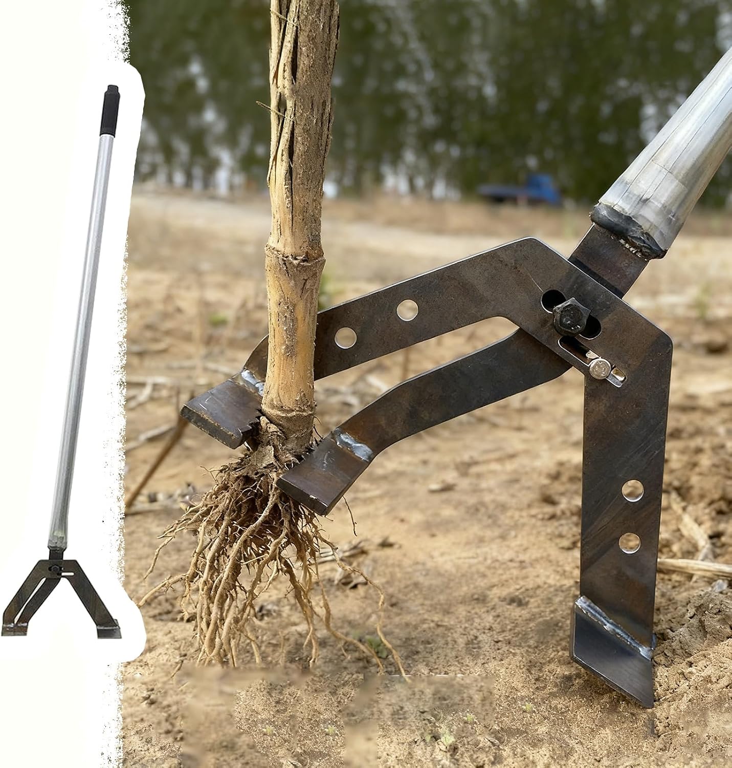 Corn Stalks Post Puller w/Adjustable Handle, High-Leverage Tree Root Extraction Tool Fully Uproots, Manual Weeders for Farming/Forestry