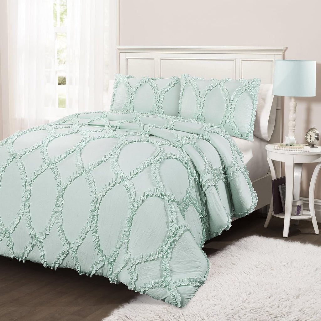 Lush Decor Avon 3 Piece Comforter Set, Full/Queen, Light Aqua - DISCONTINUED