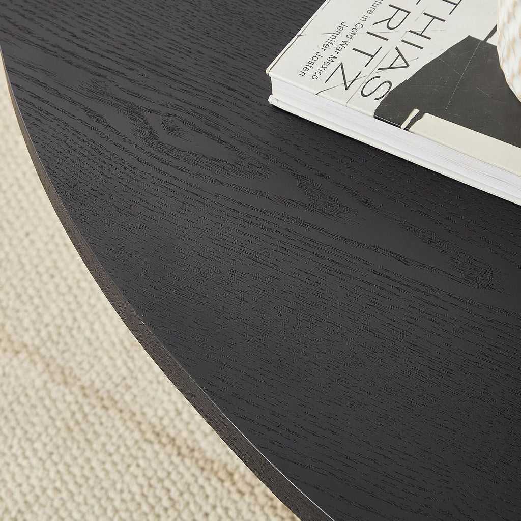 Modern Nesting Coffee Tables Set, 2-Piece Irregular Circle Wood Center Tables Unique End Side Table for Living Room Office, Fluted Legs Easy Assembly - Black
