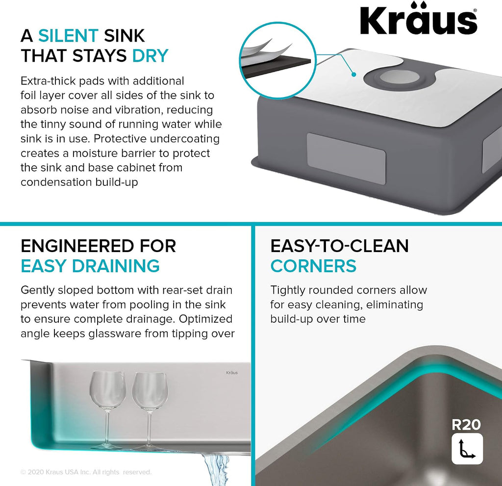 KRAUS Dex 21-inch Undermount 16 Gauge Stainless Steel Single Bowl Kitchen Sink, KA1US21B