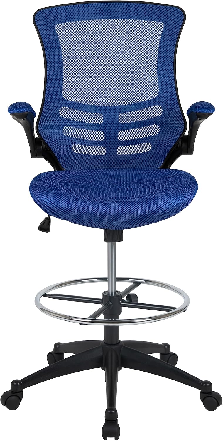 Flash Furniture Kelista Mid-Back Swivel Office Chair with Adjustable Seat Height, Ergonomic Mesh Desk Chair with Flip-Up Armrests, Blue