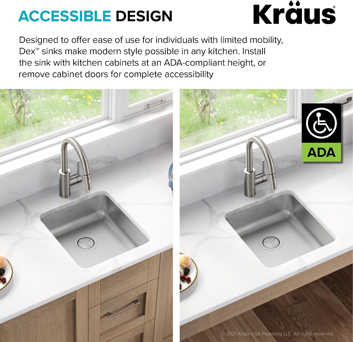 KRAUS Dex 17-inch Undermount 16 Gauge Stainless Steel Single Bowl ADA Kitchen Sink, KA1AS17B