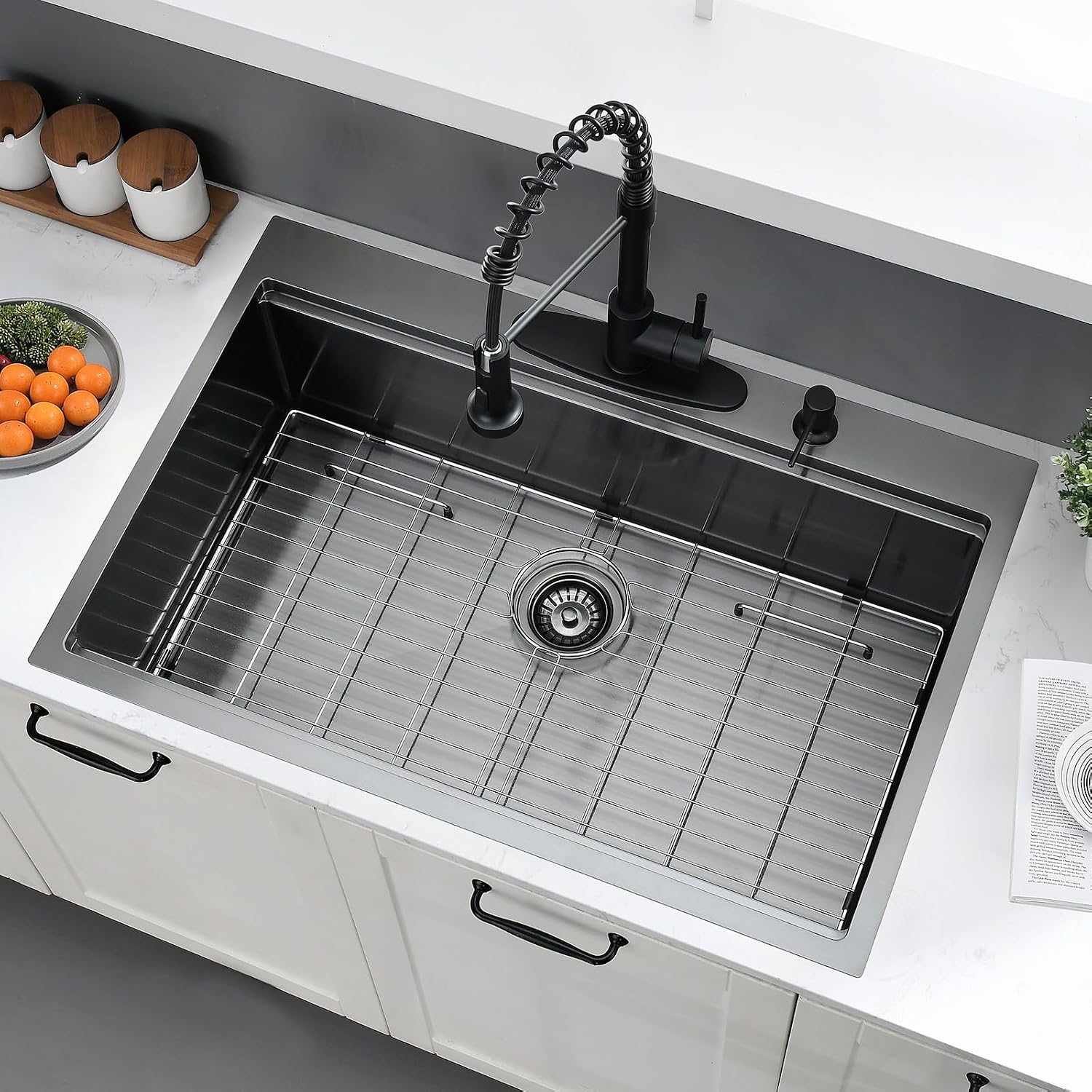 33 x 22 Drop In Kitchen Sink Black Workstation - 16 Gauge Stainless Steel Sinks Handmade 10 Inch Deep Single Bowl Kitchen Sink Top Mount Easy to Clean