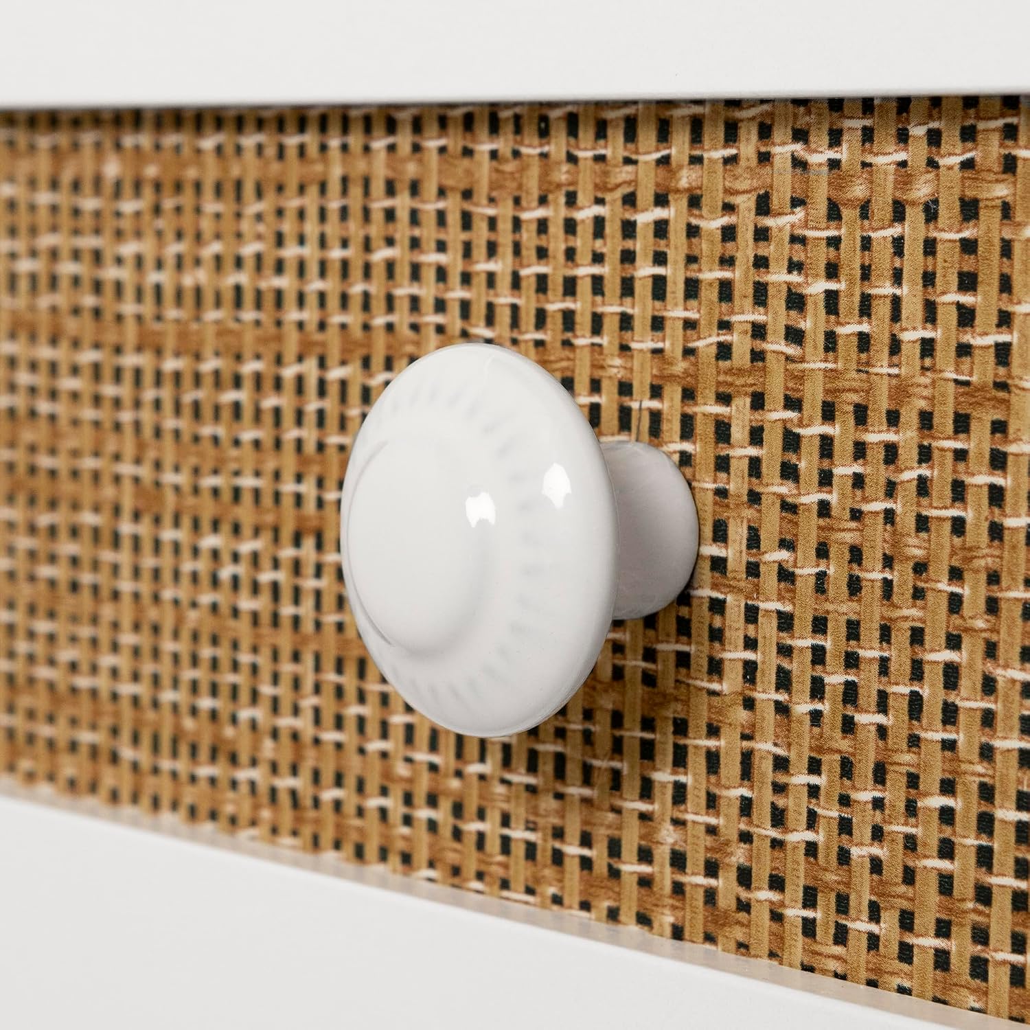 South Shore Bloom Mates Bed with 3 Drawers, Full, White and Faux Printed Rattan