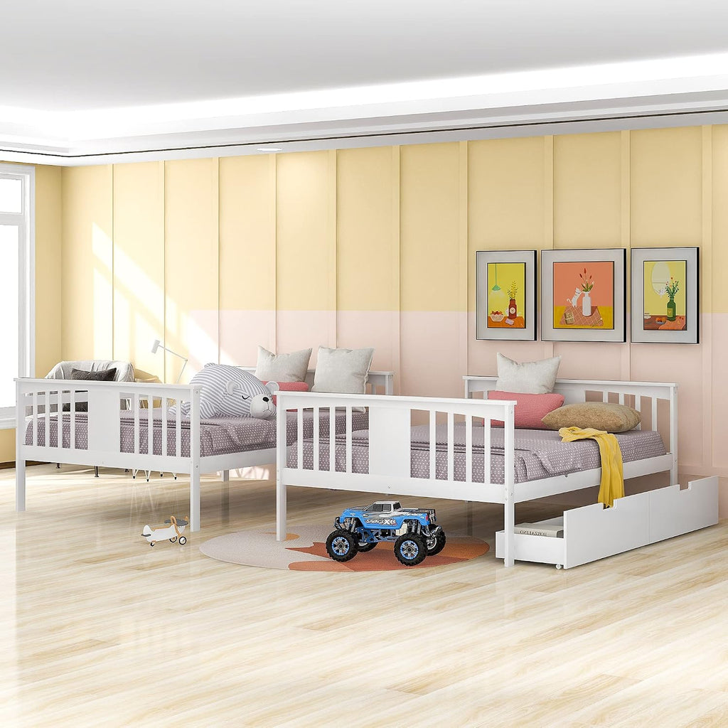 GOWE Full Over Full Bunk Bed with Drawers and Ladder for Bedroom, Guest Room Furniture-White(Old SKU :LT000205AAK)