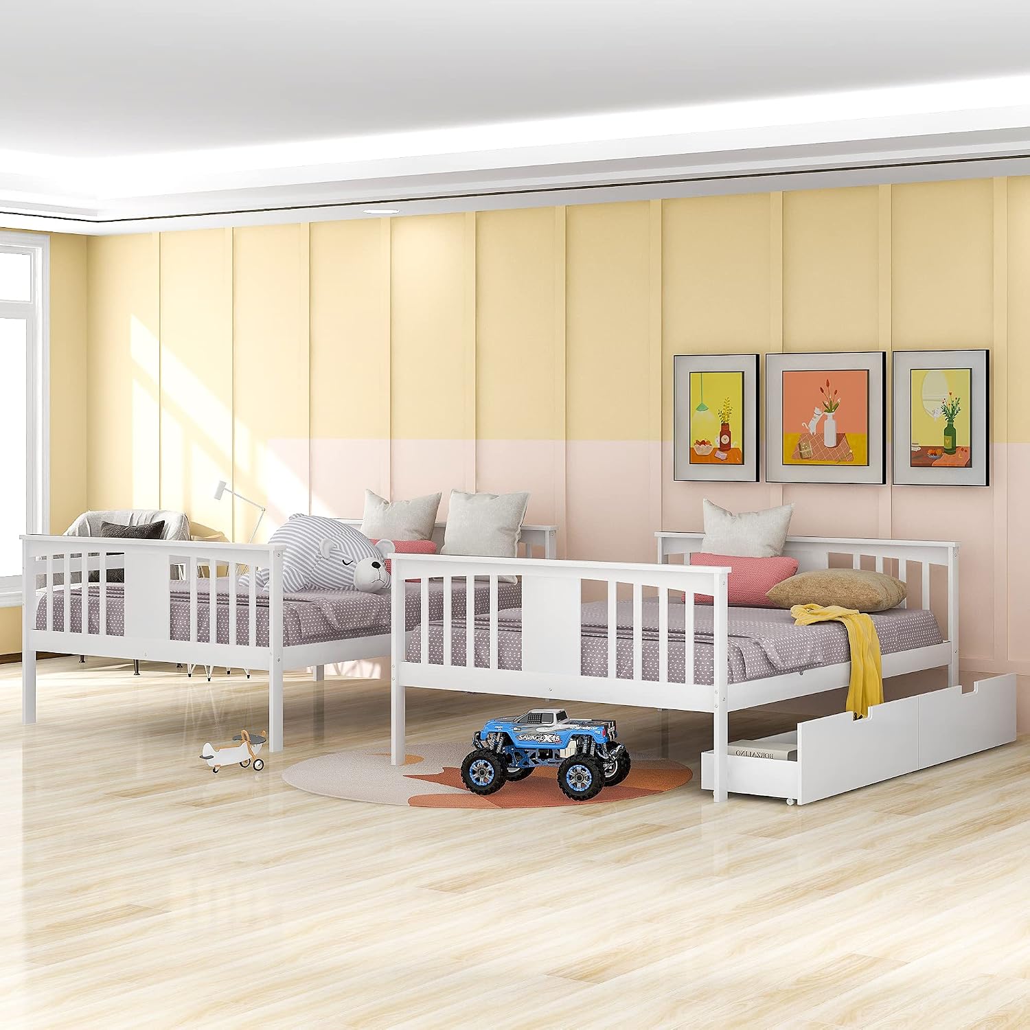 GOWE Full Over Full Bunk Bed with Drawers and Ladder for Bedroom, Guest Room Furniture-White(Old SKU :LT000205AAK)