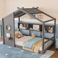 Merax Wood Floor House Bed with Storage Shelves, Twin Size Low Day Bed with Headboard & Wood Slat Support, No Box Spring Needed, Gray