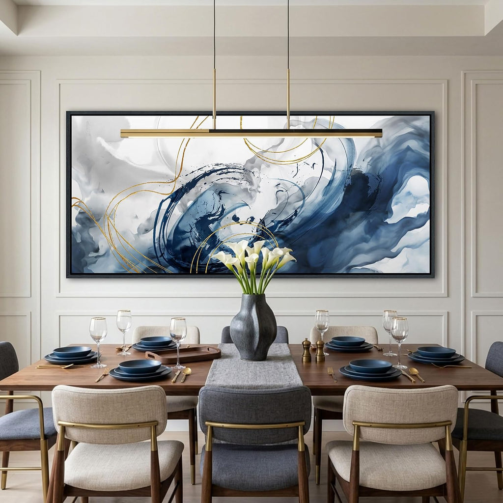 Mofutinpo Blue Abstract Wall Art Large Canvas Wall Decor Modern Home Decor Office Wall Decor Home Decorations for Living Room Navy Blue Minimalist Bedroom Artwork 40×87IN