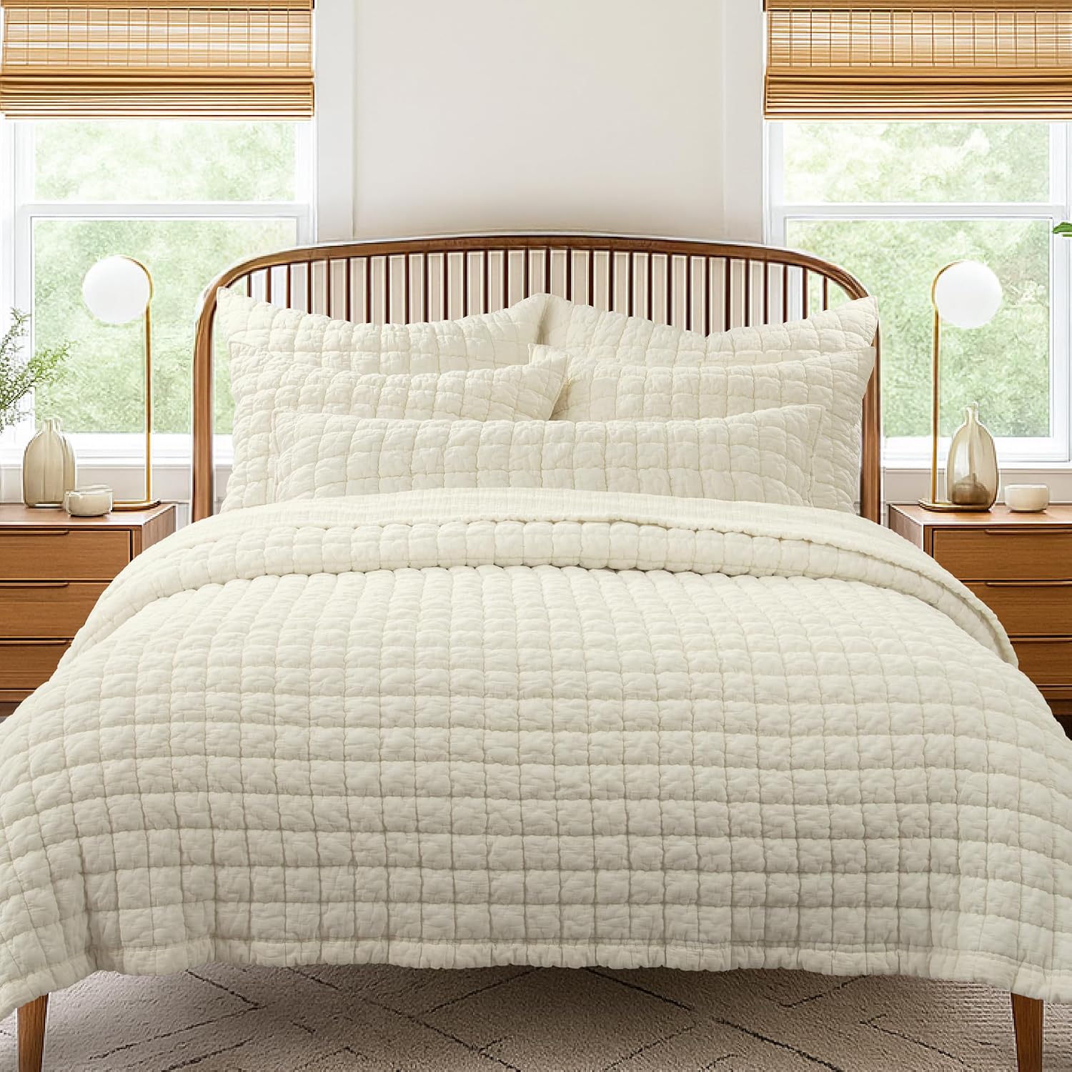 Levtex Home - Whisper Butter Quilt Set - Twin/Twin XL Quilt (68x86in.) and 1 Standard Sham (20x26in.) - Textured Grid - Cream - Reversible - Cotton | Textured