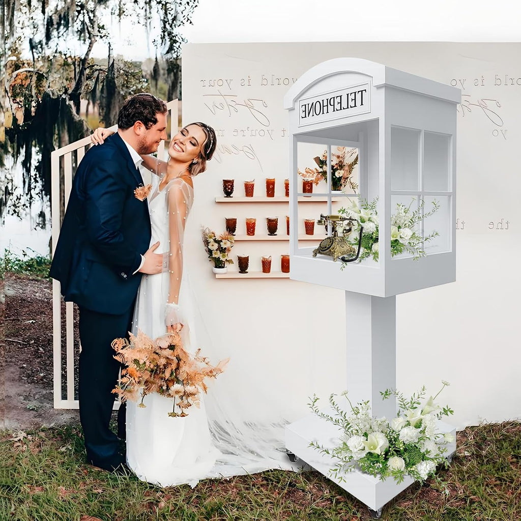 Audio Guest Book Stand Phone Booth for Wedding Party Leave a Message Video Phone Wedding Decoration Telephone Booth Box Audio Guestbook Stand White Recording Table