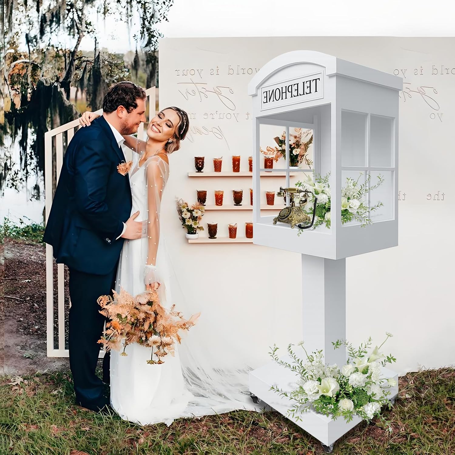 Telephone Booth Audio Guest Book White Phone Booth Stand Wedding Telephone Booth Box Perfect for Video Message Recording Wedding Party Ceremony Decoration