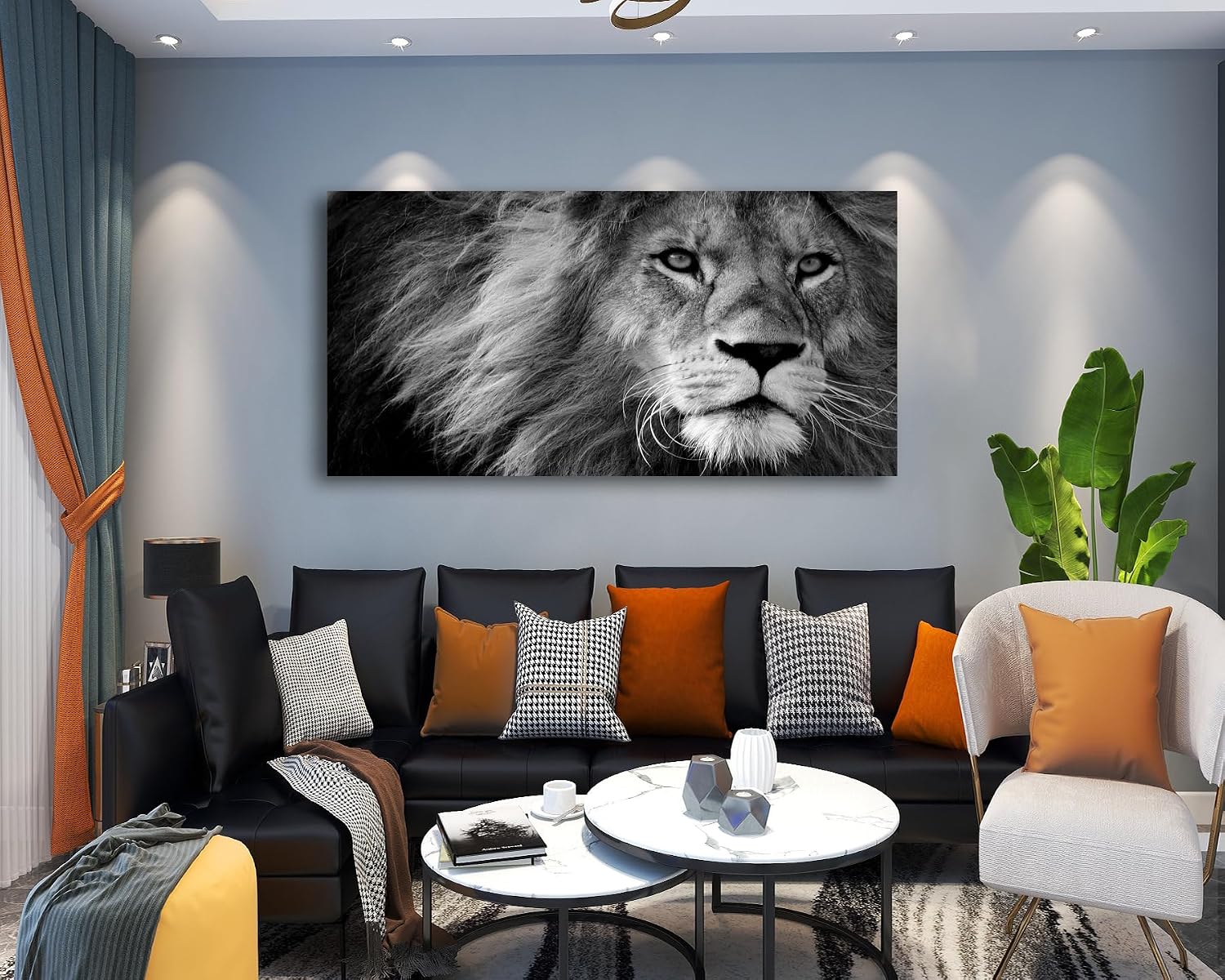 Baisuart Modern Giclee Canvas Prints Stretched Artwork Black and White Lion Pictures to Photo Paintings on Canvas Wall Art for Home Office Decorations Wall Décor XXLarge 30x60inch