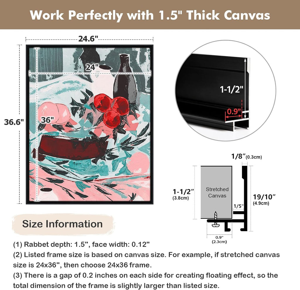 Floating Frame for 48x60 Canvas Painting, Large DIY Metal Canvas Frame with 1.5' Deep for Oil Paintings Art Prints Artwork Landscape Portrait Home Office Wall Decor (Black)