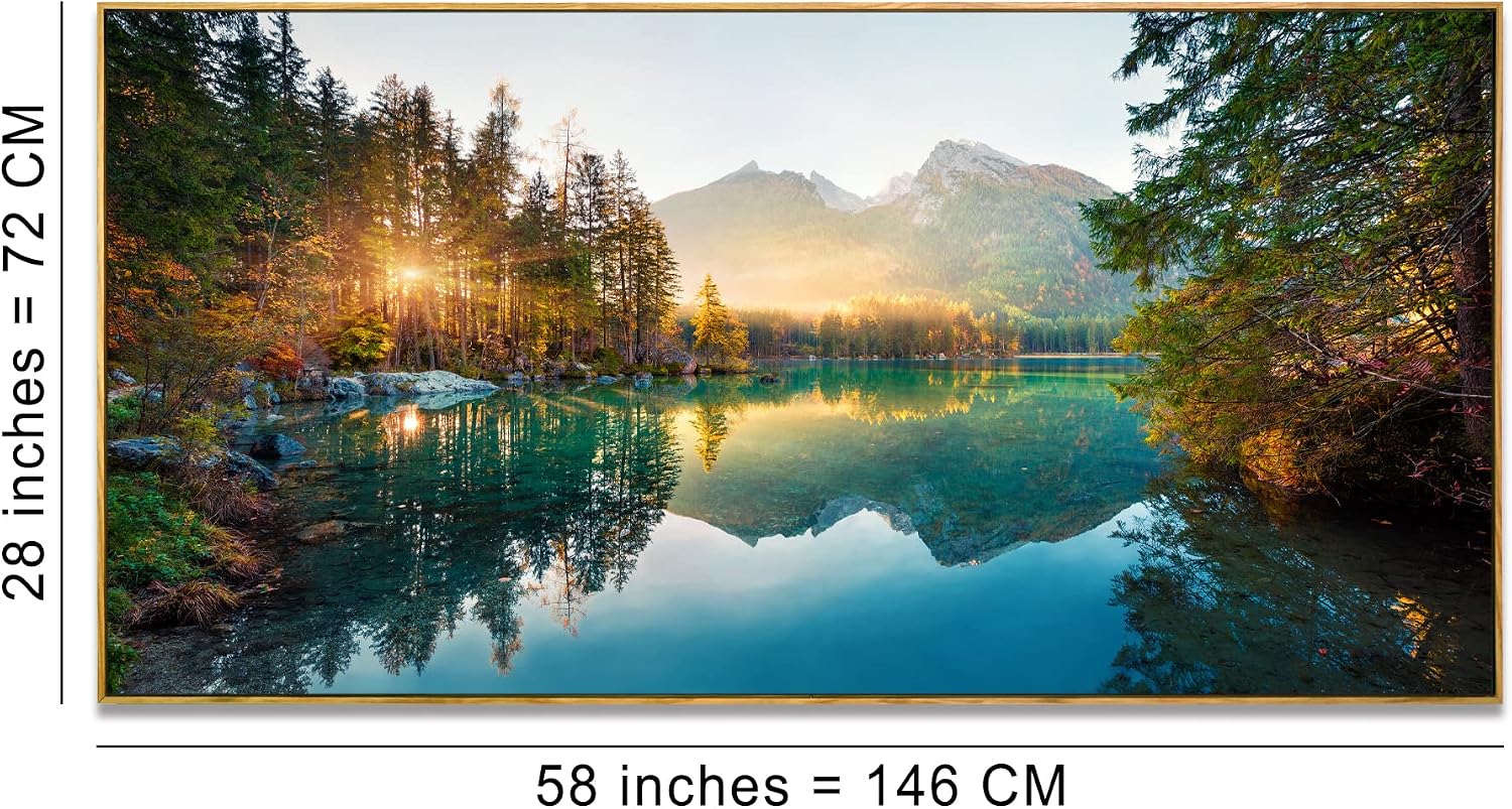 Piy Painting Natural Extra Framed Canvas Wall Art Autumn Lake for Living Room Home Decoration,Large Mordern Morning Sunrise View Print Picture Painting Decor Giclee Artwork,Gallery Wrapped Gift,30x60
