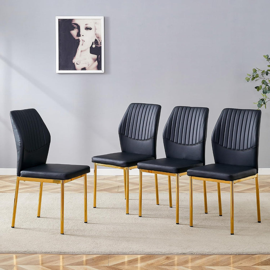 Dining Room Chairs Set of 4,Comfortable,Fashionable Soft Padded Kitchen Chairs High Backrests Metal Legs. Suitable for Living Room and Bedroom (Black+Gold Leg Set of 4)