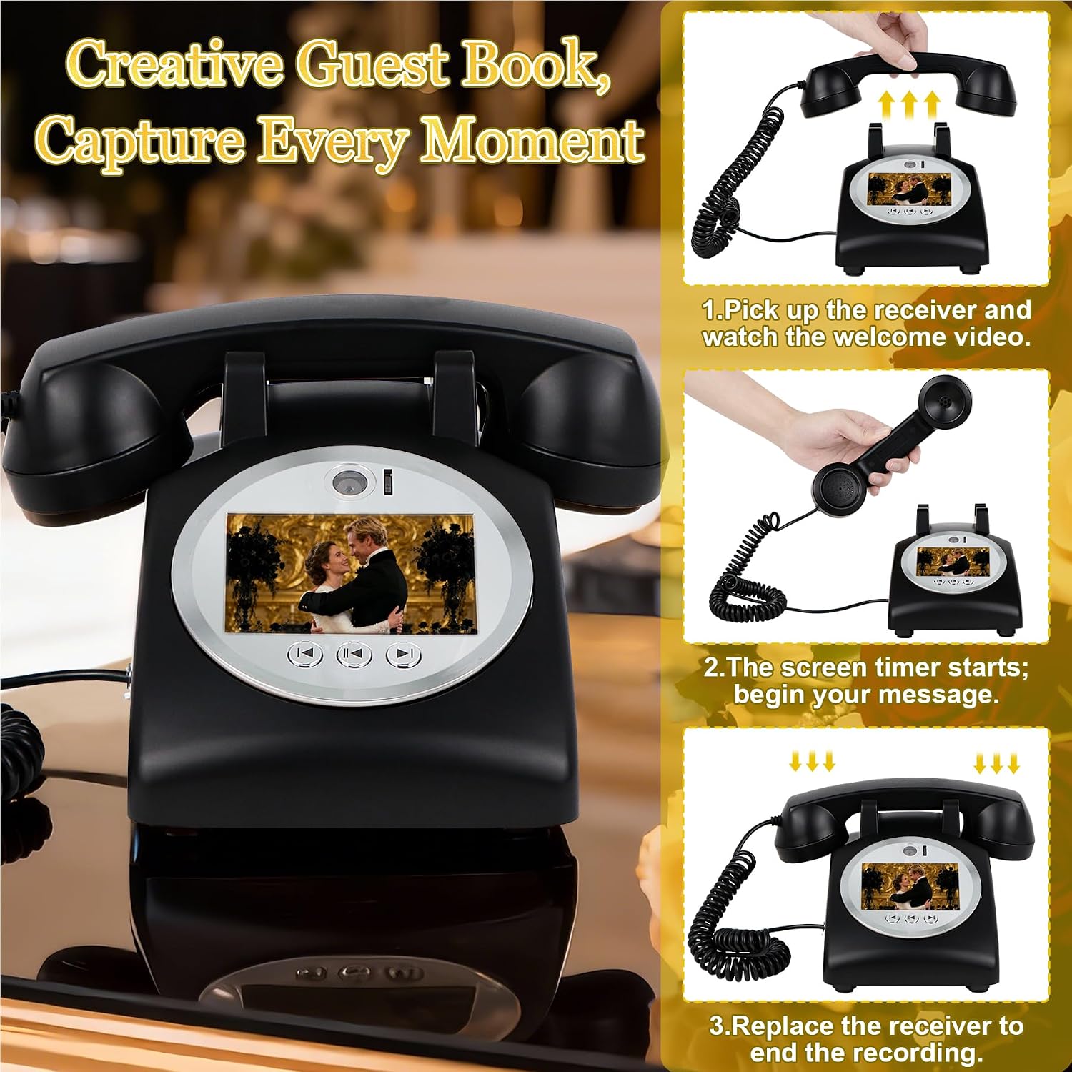Video Audio Guest Book Wedding Phone, 1080P Video Guestbook Phone for Wedding, Bridal Shower, Birthday Party, Baby Shower, Anniversary Engagement (Matte Black)
